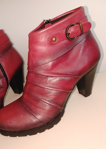 Bordo Deri Kadın Topuklu Bot - Görsel 2