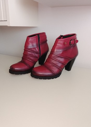 Bordo Deri Kadın Topuklu Bot - Görsel 8