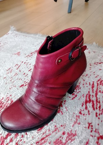 Bordo Deri Kadın Topuklu Bot - Görsel 6