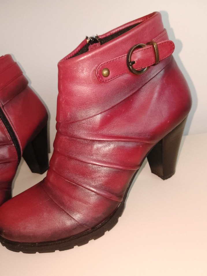 Bordo Deri Kadın Topuklu Bot - Görsel 2