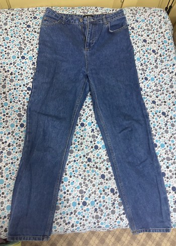 Düğmeli Mavi Kadın Denim Pantolon