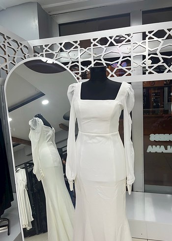 Modern Klasik Beyaz Uzun nikah elbisesi