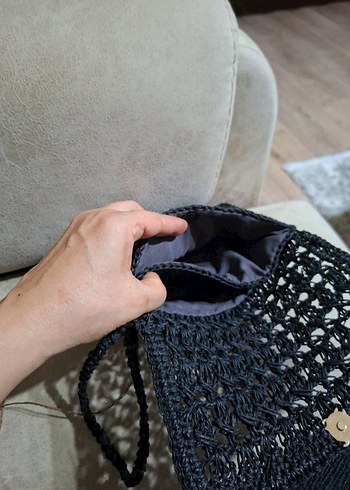 Siyah Örgü Kadın portföy Çanta - Görsel 5