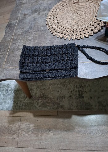 Siyah Örgü Kadın portföy Çanta - Görsel 8