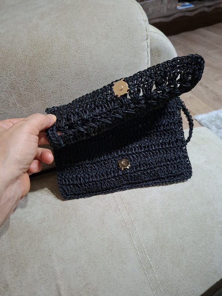 Siyah Örgü Kadın portföy Çanta - Görsel 3