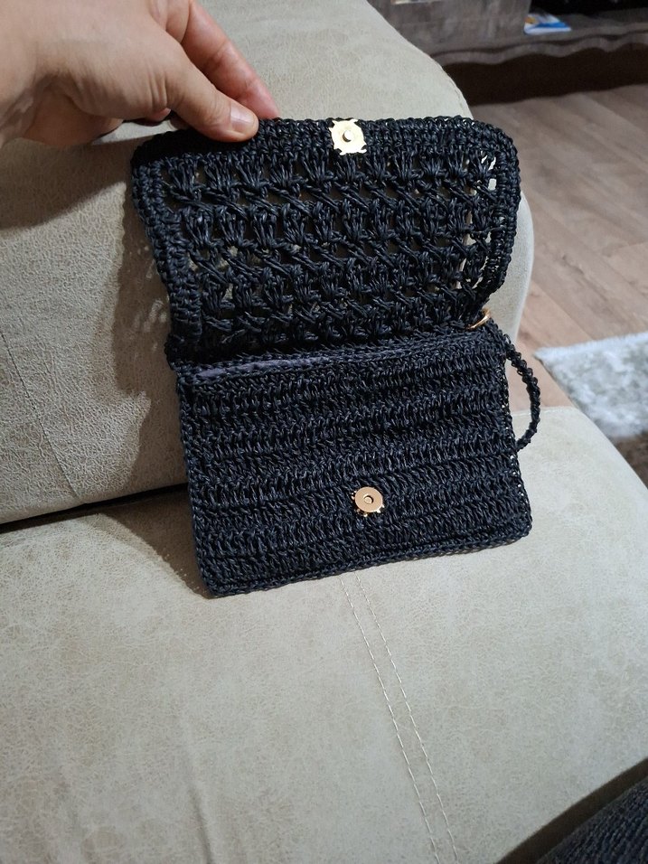 Siyah Örgü Kadın portföy Çanta - Görsel 4