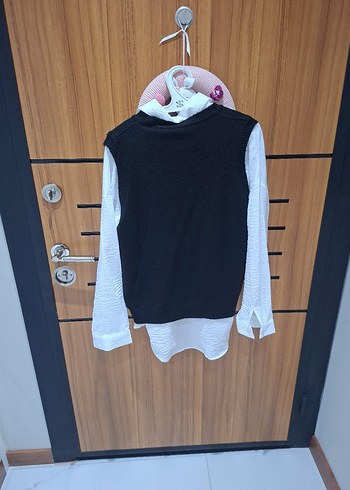 Örgü Siyah Kadın Süveter ve gömleği takım halinde - Görsel 3