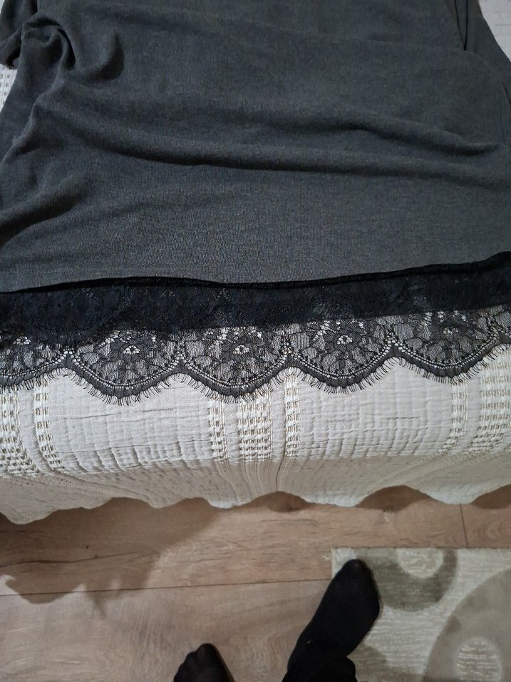 Gri ince tiriko Tunik - Görsel 3