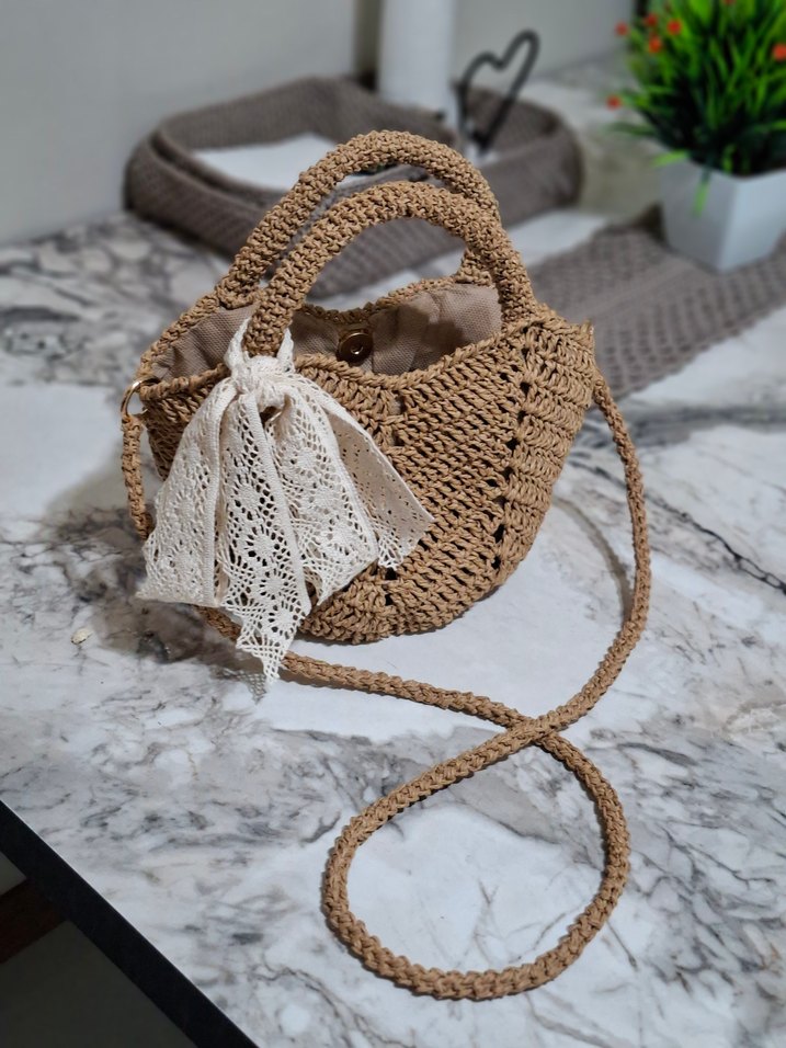 Bej Nakışlı Bohem Örgü Kadın Çanta - Görsel 2