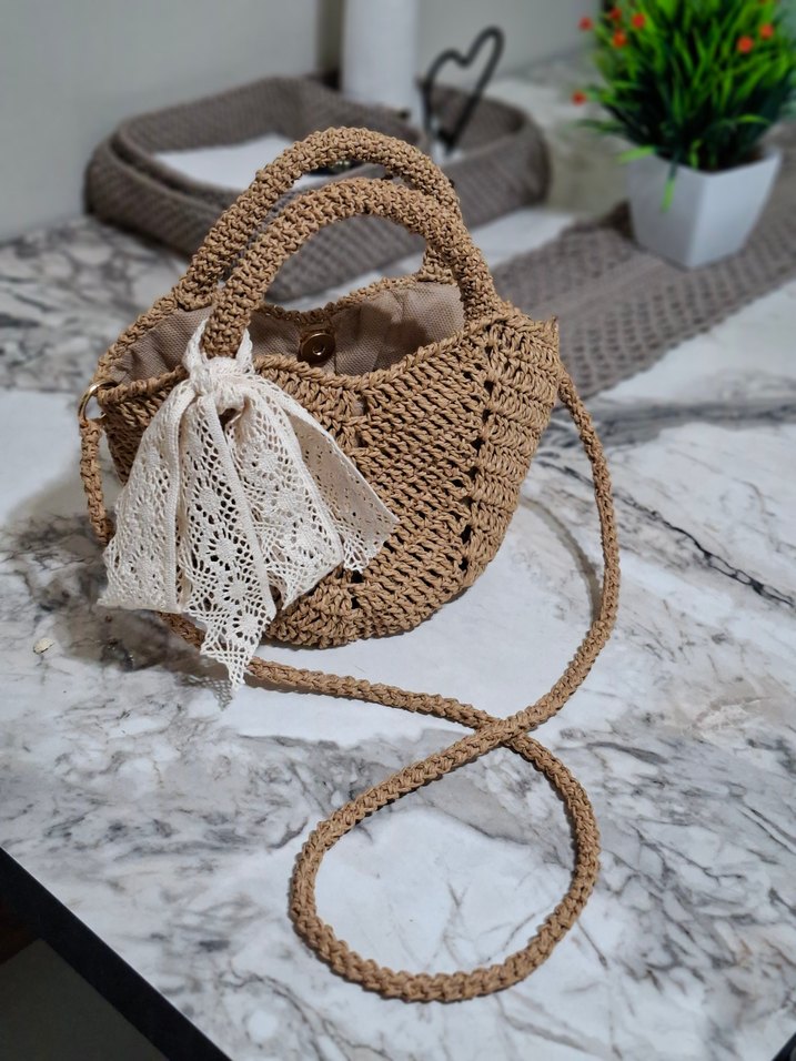 Bej Nakışlı Bohem Örgü Kadın Çanta - Görsel 3