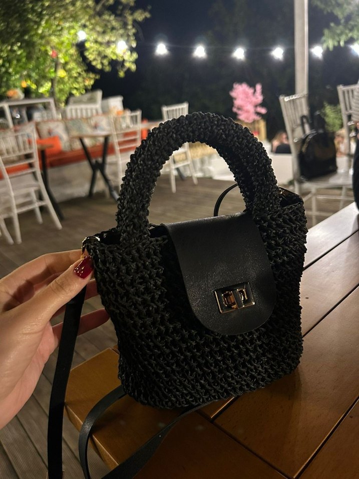 Siyah Örgü Kadın El Çantası - Görsel 5