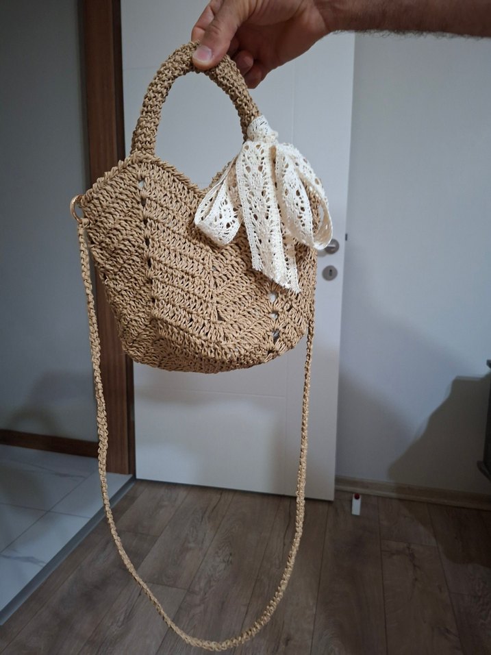 Bej Nakışlı Dantel Detaylı Örgü Kadın Çanta - Görsel 3