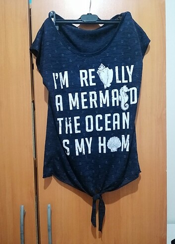 Yazılı mavi tshirt