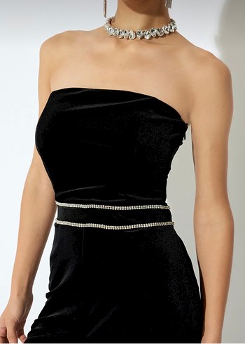 Koton-Siyah Kadife Uzun Tulum - Görsel 2