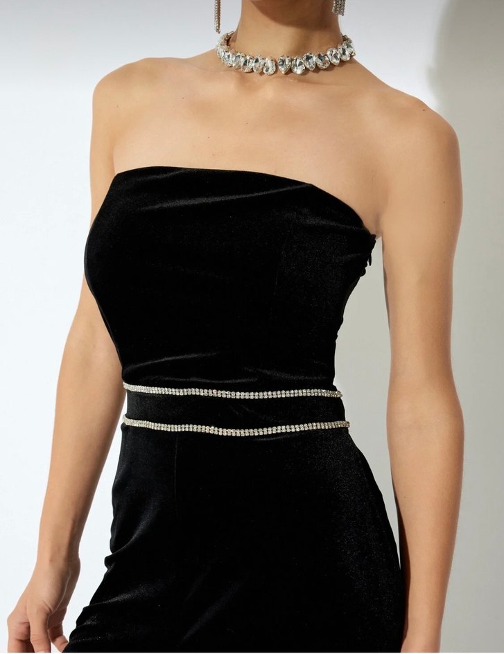 Koton-Siyah Kadife Uzun Tulum - Görsel 2