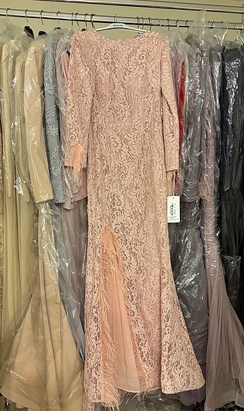 Tesettür Somon Renk Abiye - Görsel 2