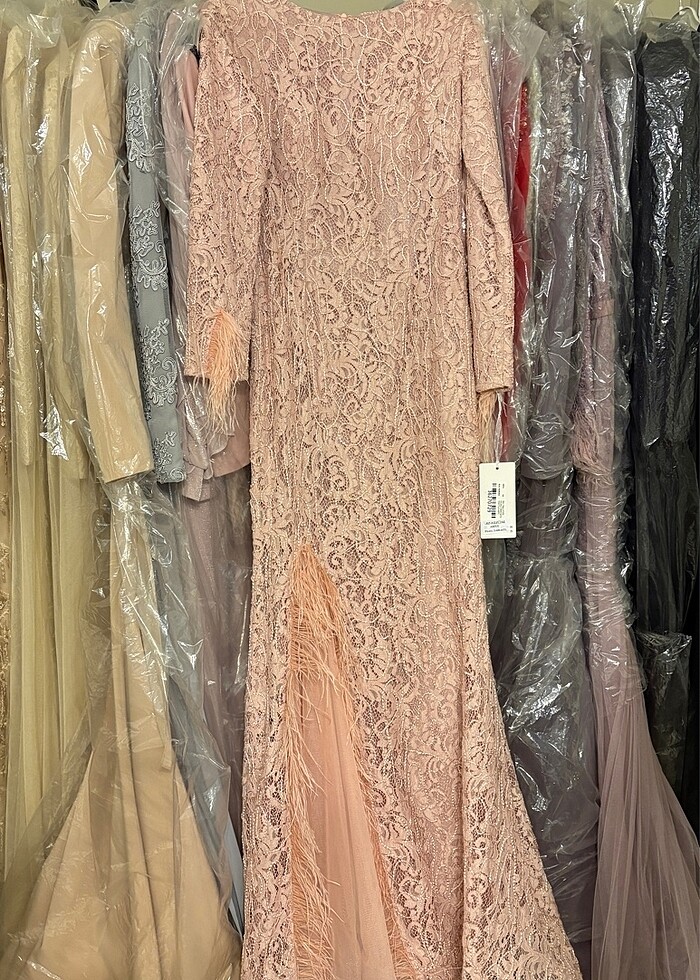 Tesettür Somon Renk Abiye - Görsel 2