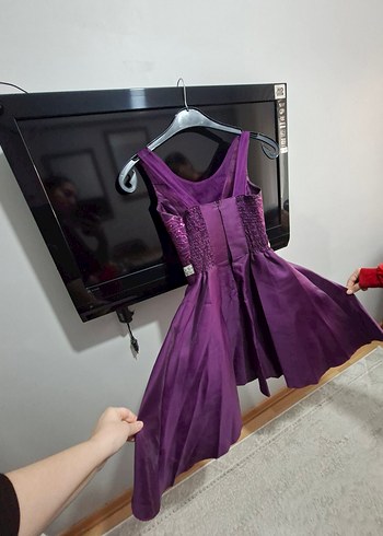 Mor İşlemeli V Yaka Midi Abiye - Görsel 4