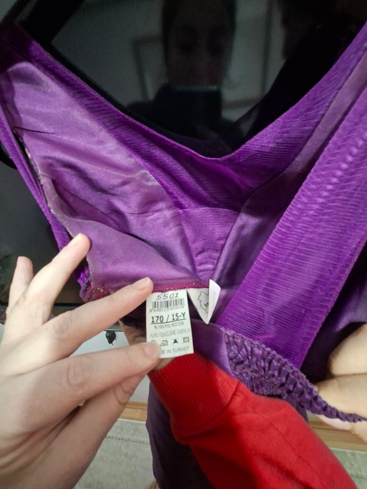 Mor İşlemeli V Yaka  Midi Abiye - Görsel 3