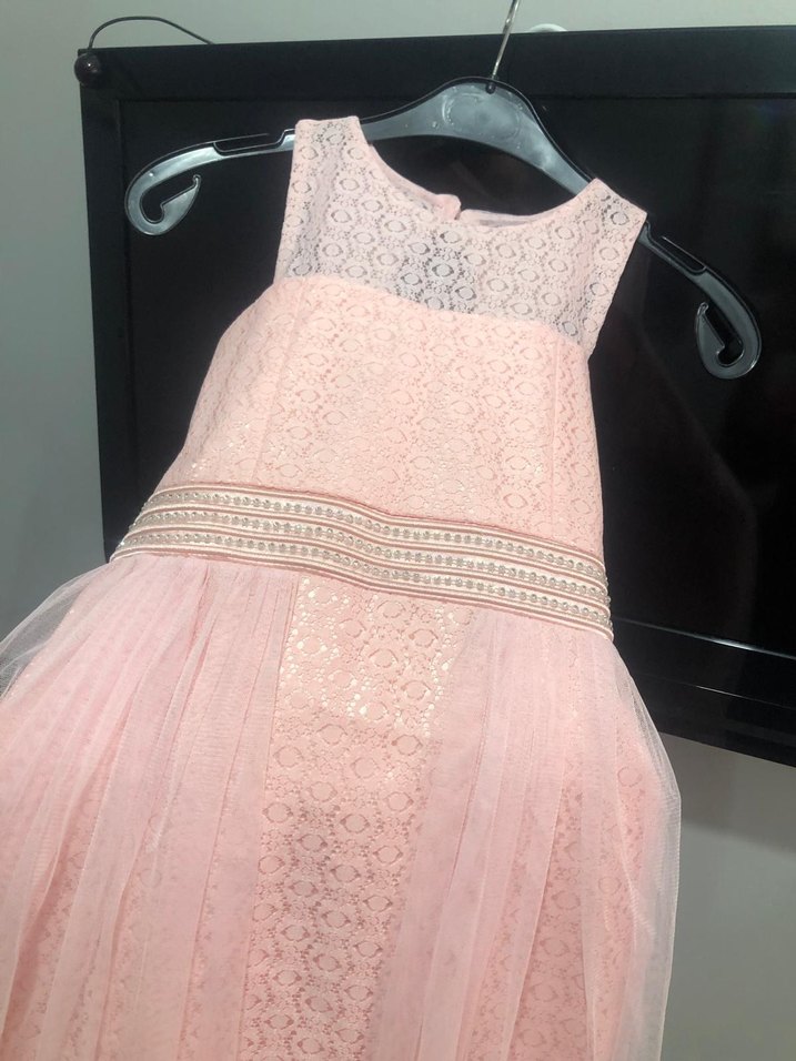 Kız Çocuk Pembe Dantel Elbise - Görsel 3