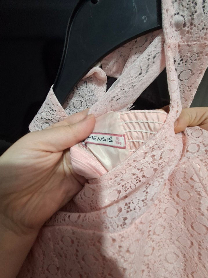 Kız Çocuk Pembe Dantel Elbise - Görsel 4