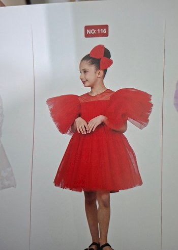 Kırmızı Tül Çocuk Abiye Elbise ve Fiyonk toka - Görsel 5