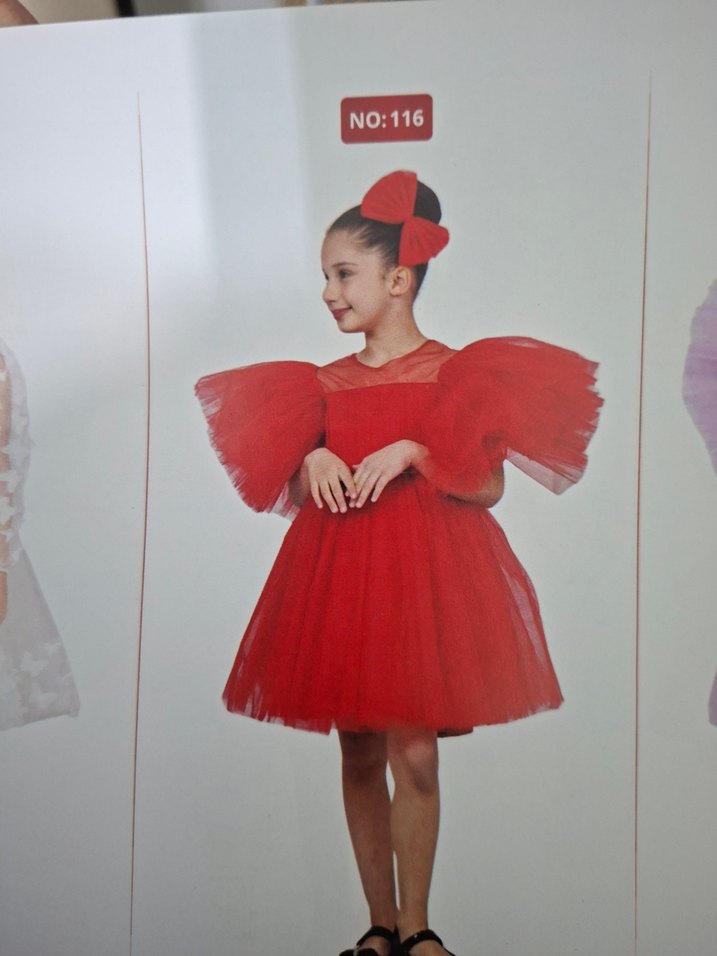 Kırmızı Tül Çocuk Abiye Elbise ve Fiyonk toka - Görsel 5