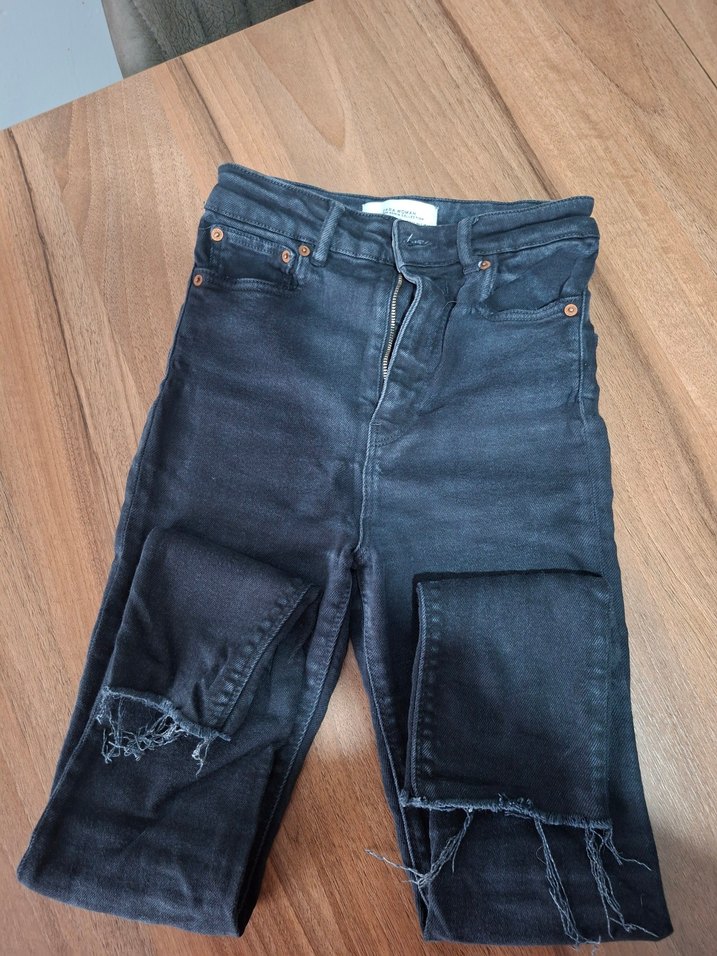 Düğmeli Gri Kadın Denim Pantolon - Görsel 2