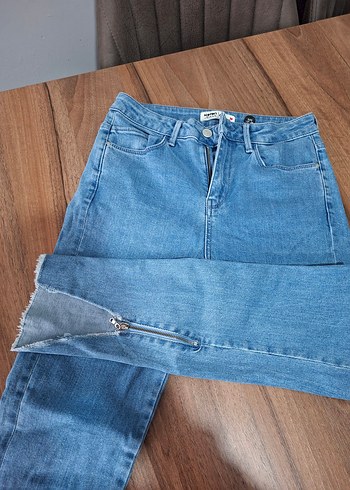 Düğmeli Mavi Kadın Kot Pantolon - Görsel 2