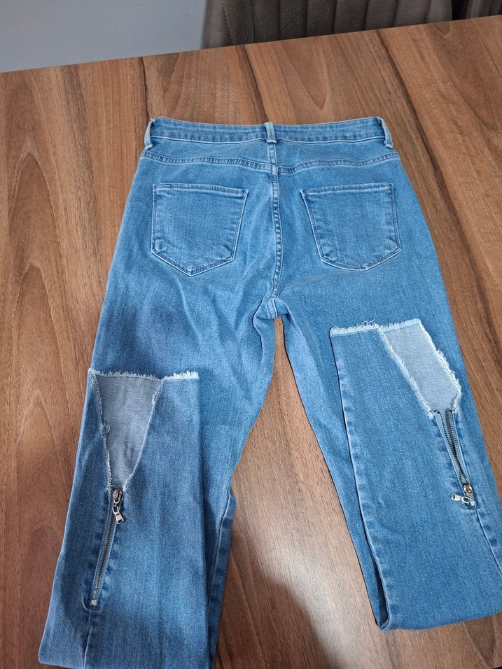 Düğmeli Mavi Kadın Kot Pantolon - Görsel 3