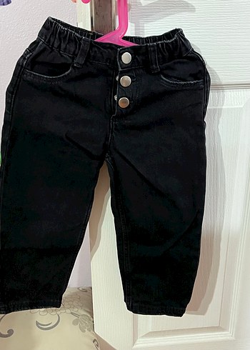 Düğmeli Siyah kız Çocuk Denim Pantolon