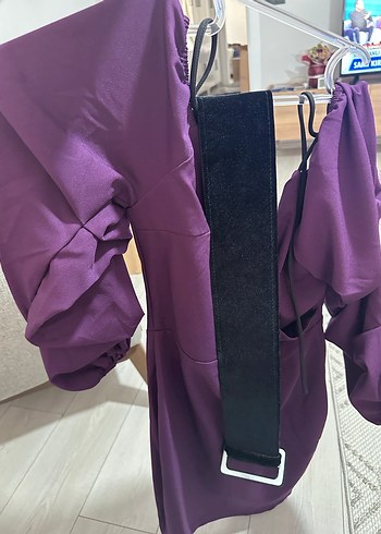 Trendyolmilla elbise Mor Mini V Yaka Kemerli Kadın Elbise - Görsel 8