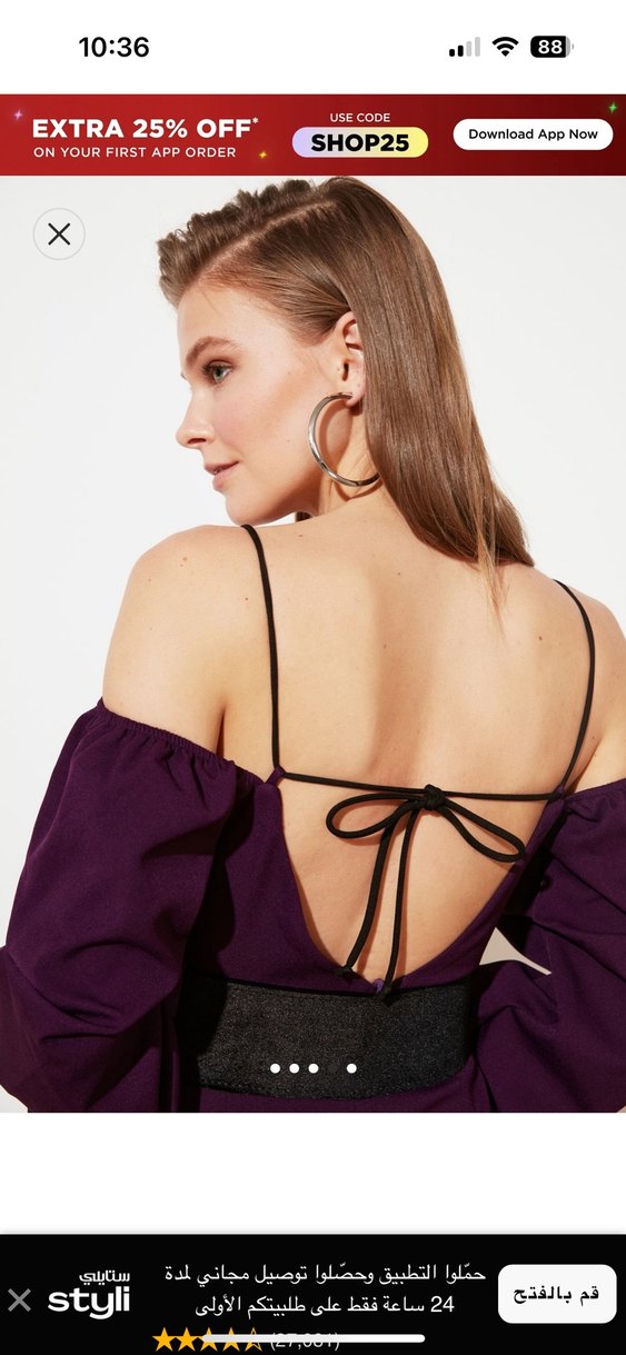 Trendyolmilla elbise Mor Mini V Yaka Kemerli Kadın Elbise - Görsel 4