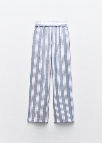 Zara çizgili keten karışımıBej Çizgili Rahat Kesim  Pantolon - Görsel 7