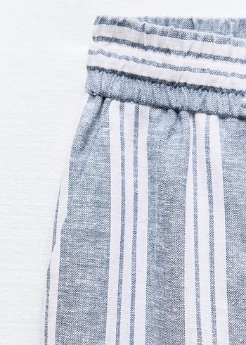 Zara çizgili keten karışımıBej Çizgili Rahat Kesim  Pantolon - Görsel 8