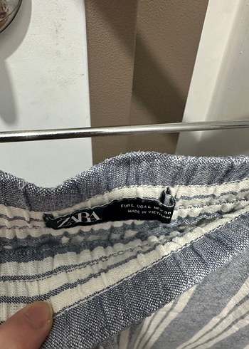 Zara çizgili keten karışımıBej Çizgili Rahat Kesim  Pantolon - Görsel 13