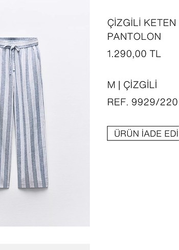 Zara çizgili keten karışımıBej Çizgili Rahat Kesim  Pantolon - Görsel 10