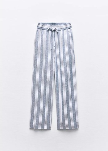 Zara çizgili keten karışımıBej Çizgili Rahat Kesim  Pantolon - Görsel 6