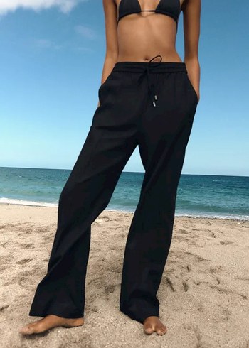 Zara keten karışımlı düz pantolon - Görsel 2