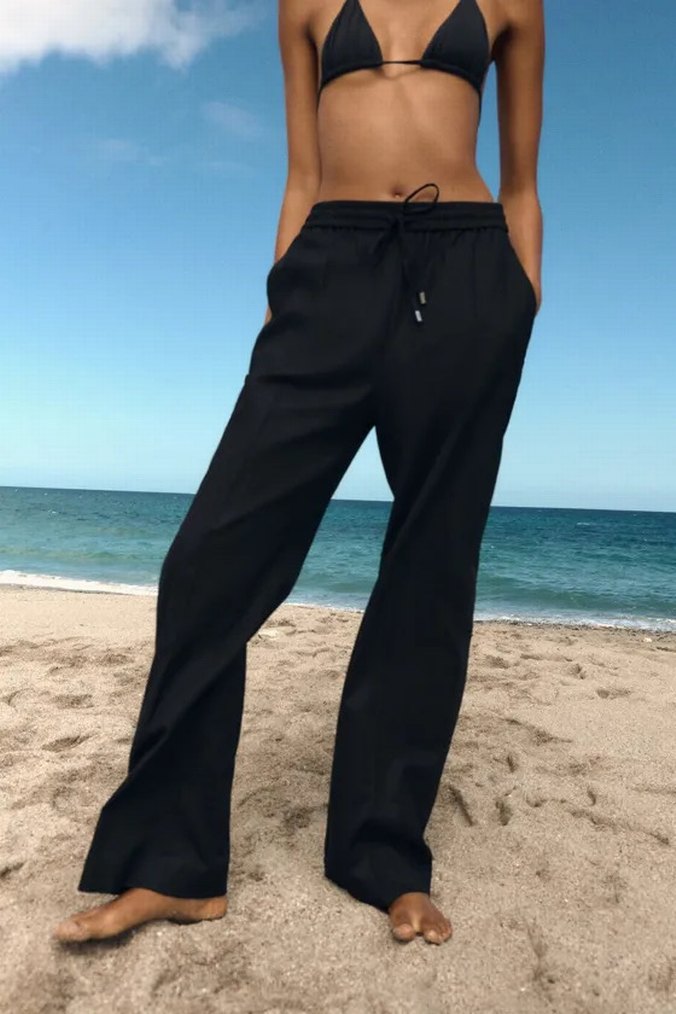 Zara keten karışımlı düz pantolon - Görsel 2