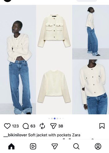 Zara Düğmeli Beyaz Kadın Mini ceket - Görsel 5