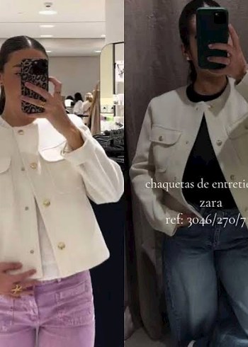 Zara Düğmeli Beyaz Kadın Mini ceket - Görsel 4