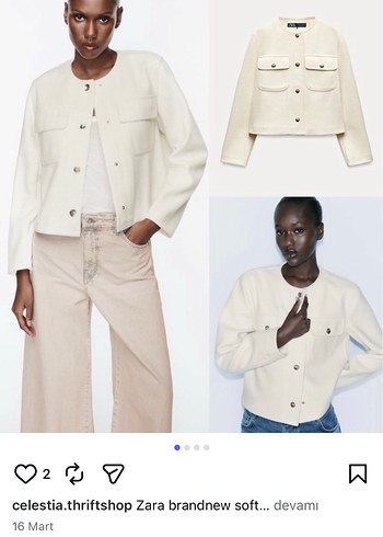 Zara Düğmeli Beyaz Kadın Mini ceket - Görsel 12