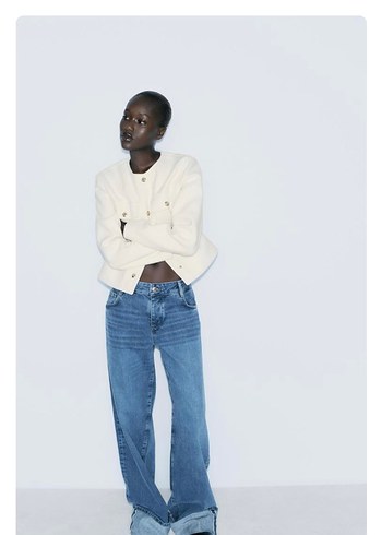 Zara Düğmeli Beyaz Kadın Mini ceket - Görsel 8