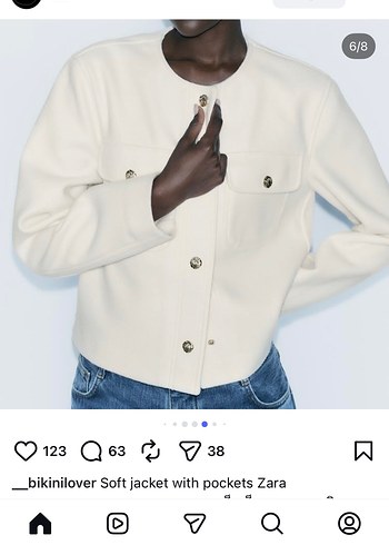 Zara Düğmeli Beyaz Kadın Mini ceket - Görsel 7