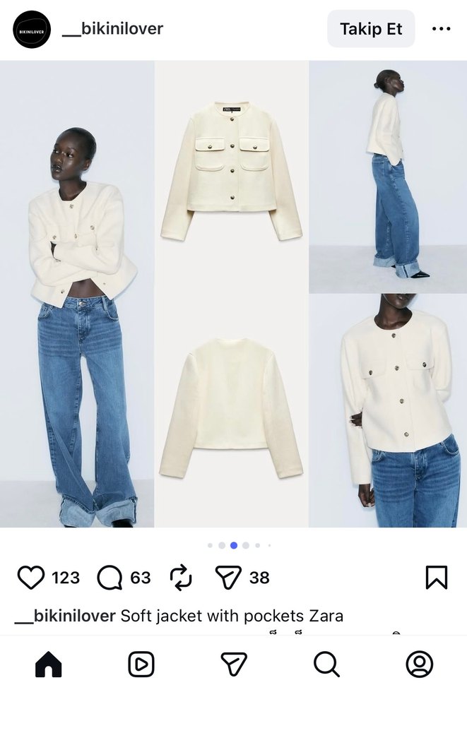 Zara Düğmeli Beyaz Kadın Mini ceket - Görsel 5