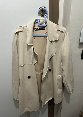 Zara Bej Süet Kemerli Midi Trençkot - Görsel 7