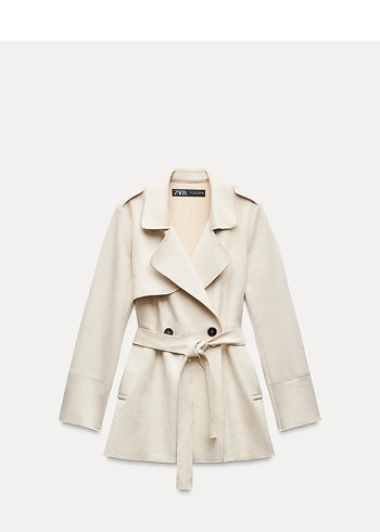 Zara Bej Süet Kemerli Midi Trençkot - Görsel 11