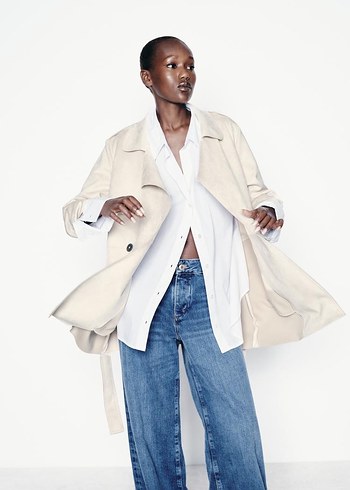 Zara Bej Süet Kemerli Midi Trençkot - Görsel 2