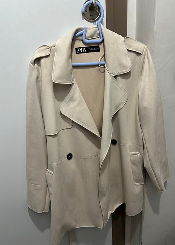 Zara Bej Süet Kemerli Midi Trençkot - Görsel 9